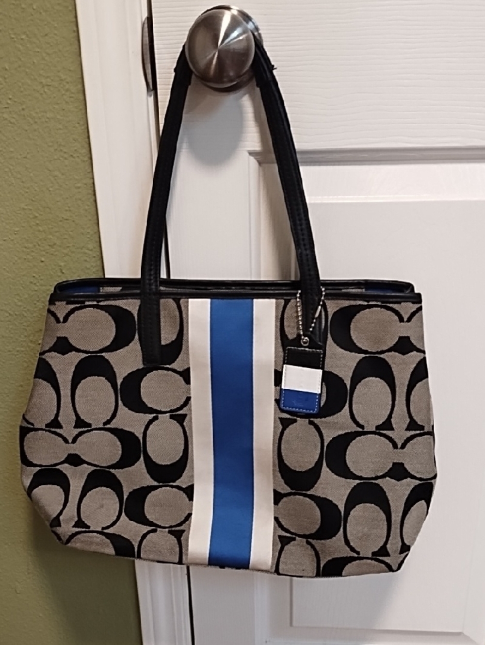 Coach Hamptons Weekend Signature Blue Stripe Tote Bag Purse C1273-19999